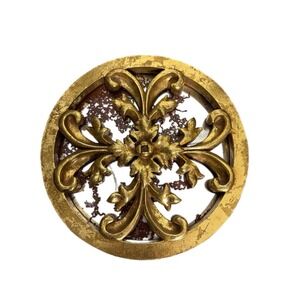 Vintage Gold Tone Medallion Round Mirror Wall Art Hollywood Regency Ornate 10"